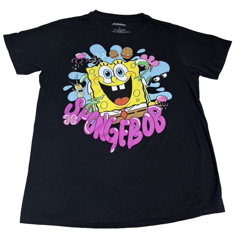 Spongebob Squarepants Nickelodeon T Shirt Black Size L Graphic Print Cartoon T‎
